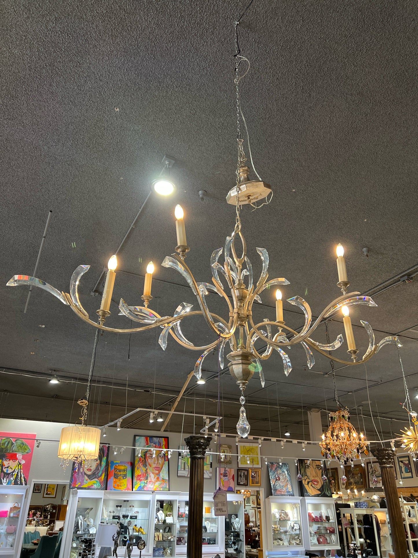 Silver Leaf Six Light Crystal Chandelier