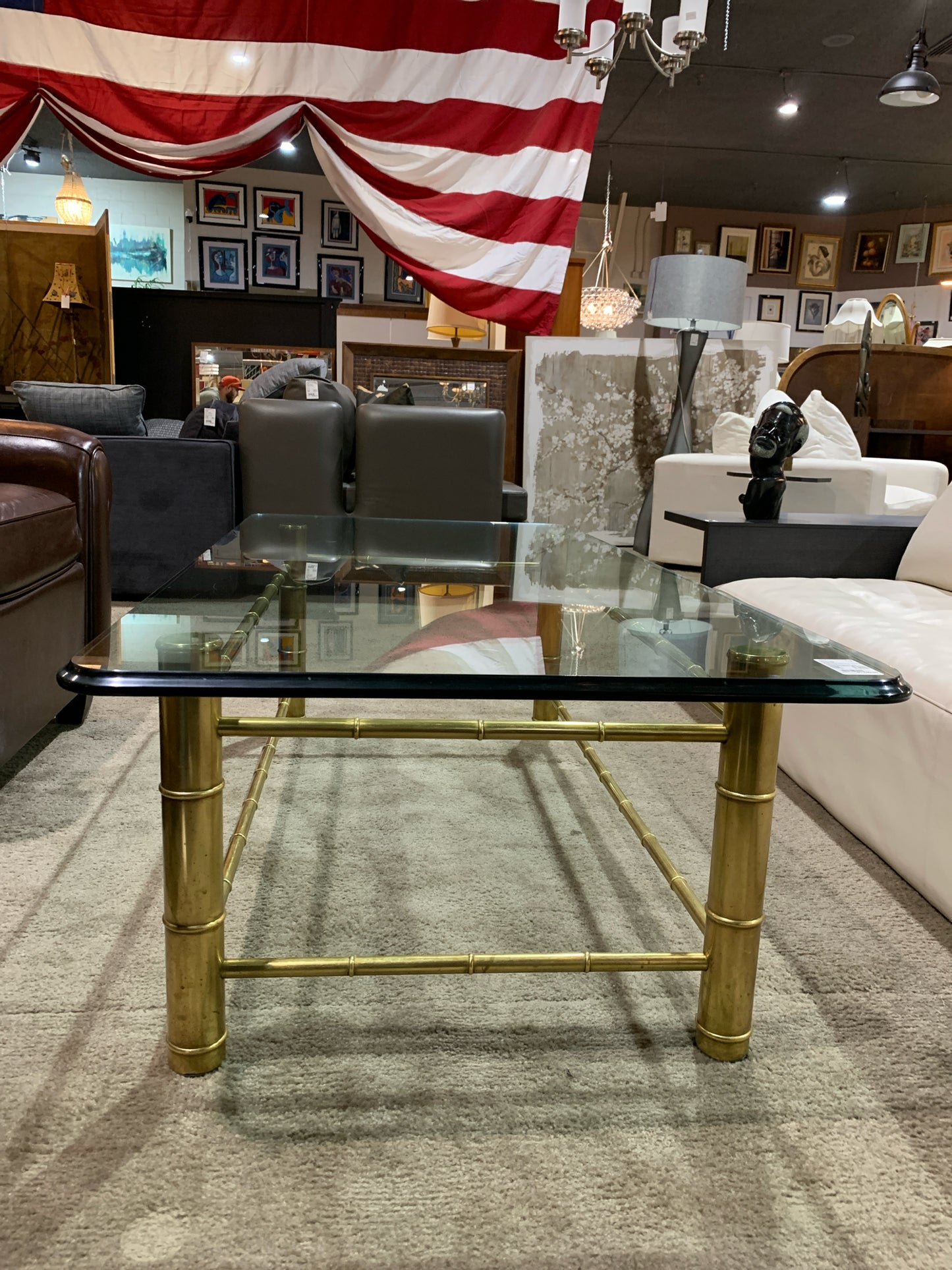 Mastercraft MCM Faux Bamboo Brass & Glass Top Coffee Table