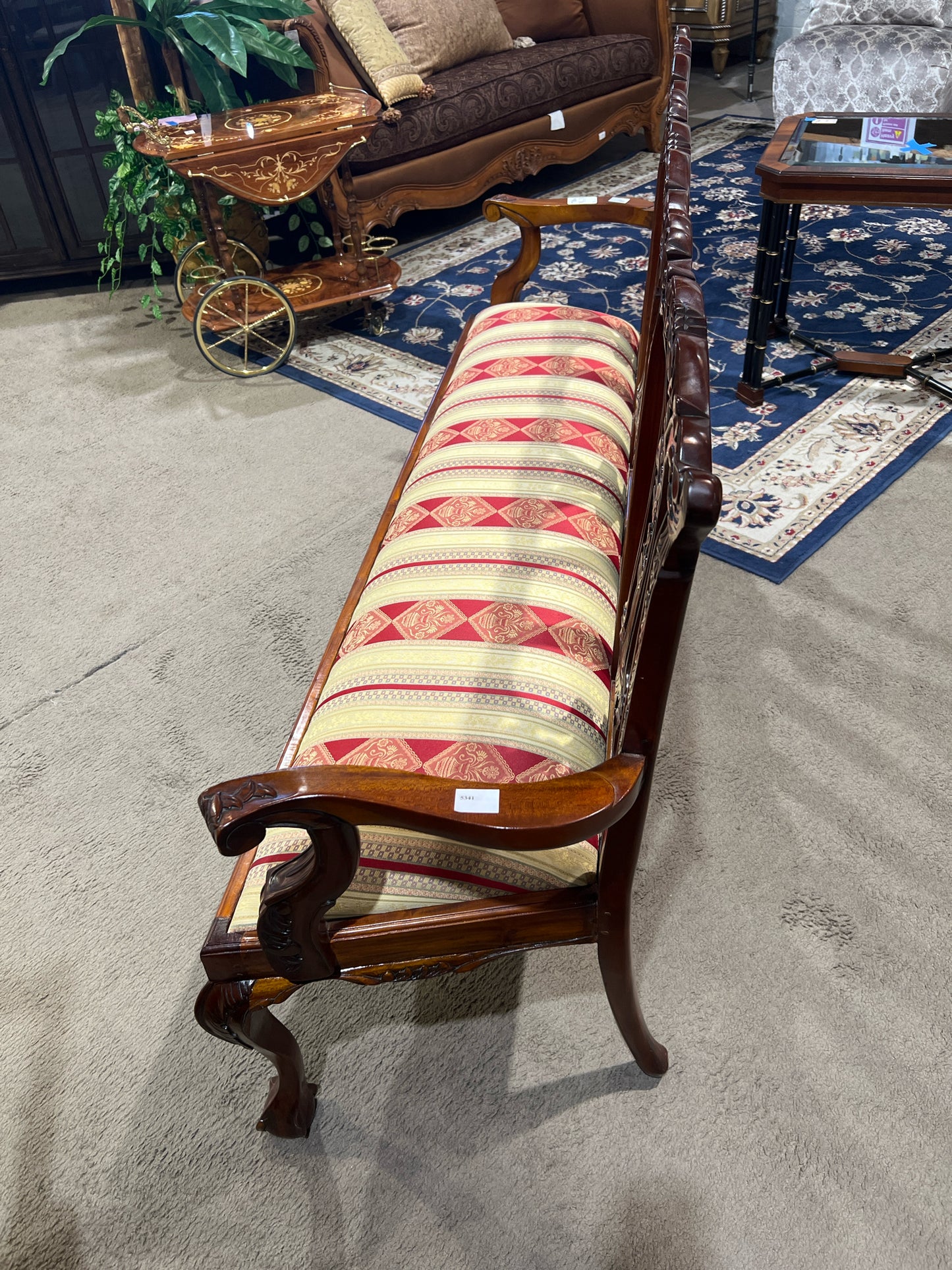 Cherry Wood Burgundy Upholstered Seating Bench
