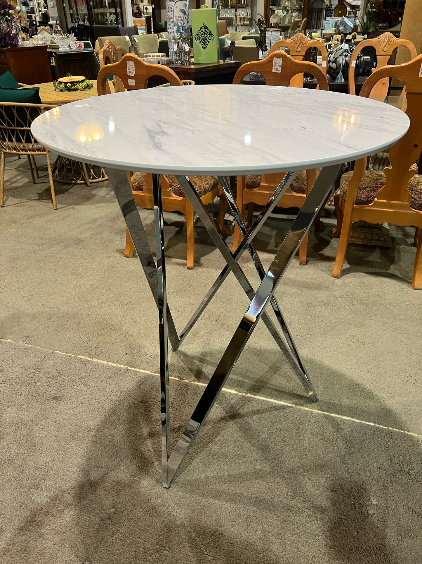 Coaster White Marble Top & Chrome Frame "Bexter" Dining Table