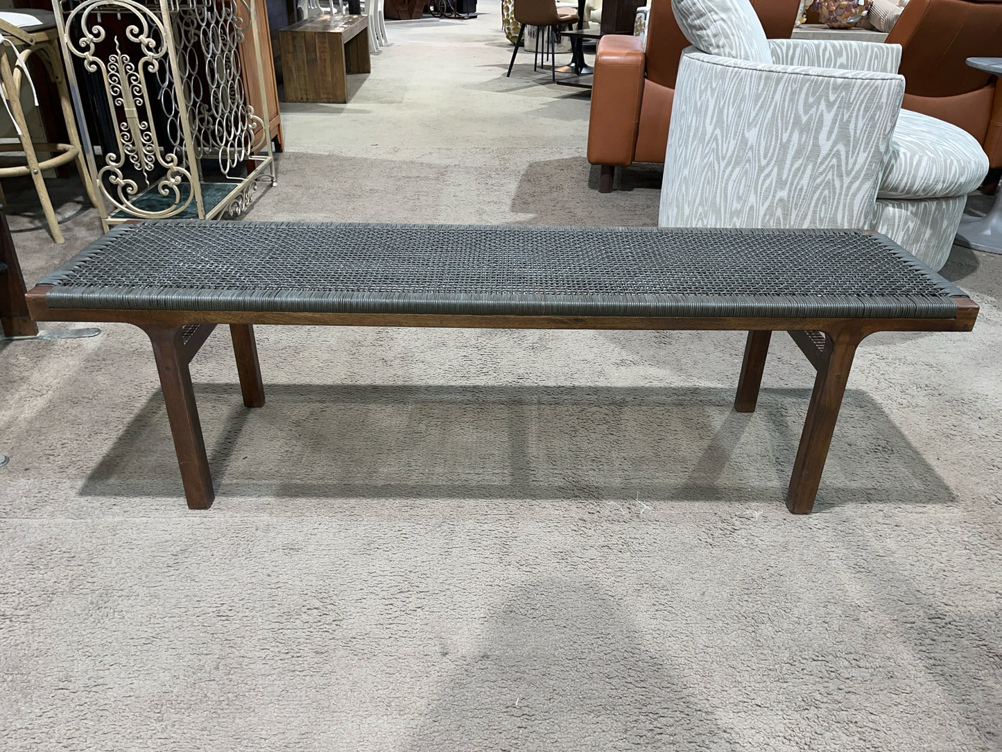 CB2 Woven Cord Seat Bench with Dark Wood Frame