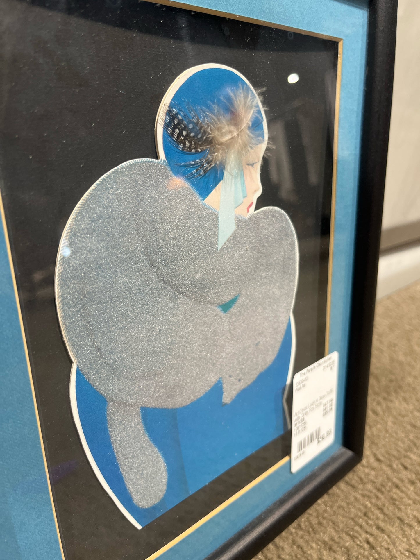 Art Deco Lady in Blue Outfit with Gray Fox Stole Wall Art