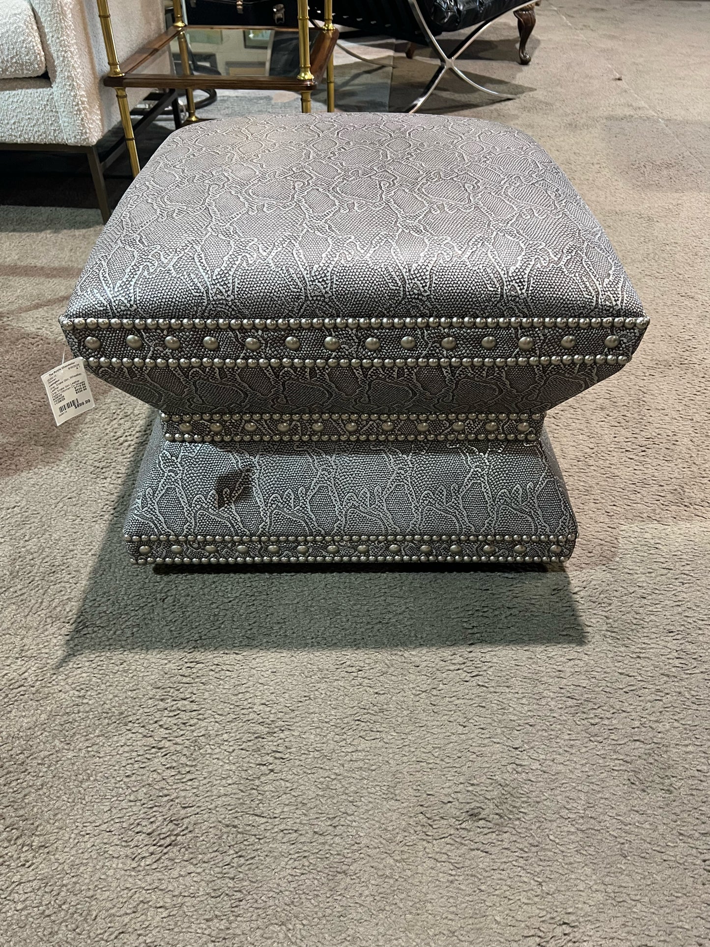 Lexington Gray Snake Skin Leather Wheatley Ottoman