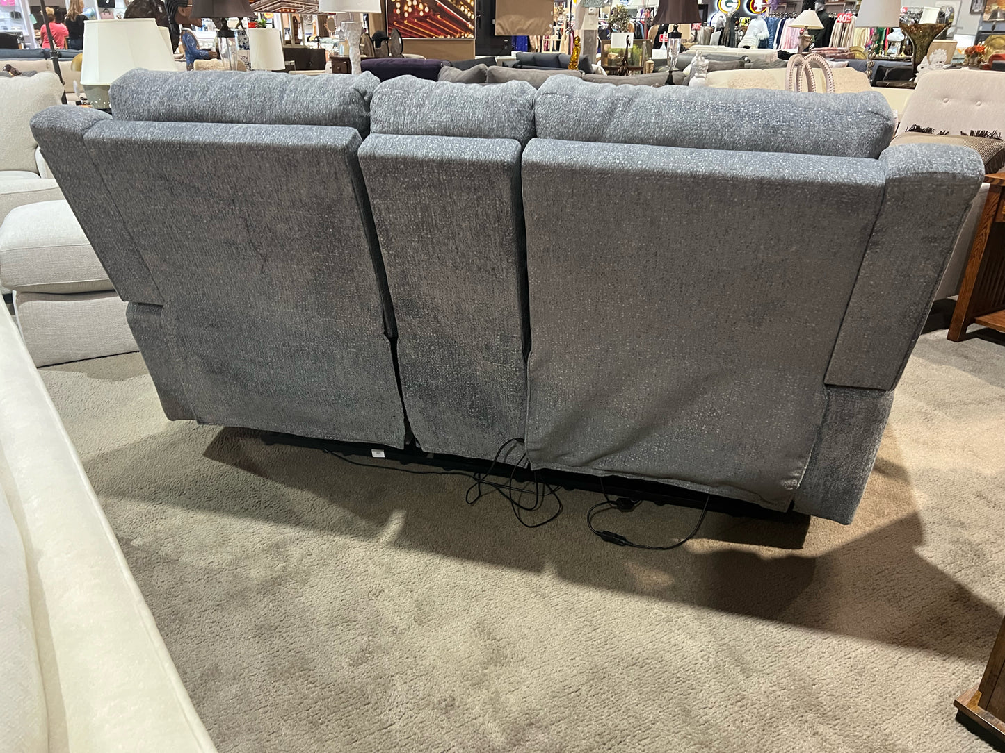 Ashley Furniture Gray Fabric Electric Reclining Sofa w/ 2 Pillows