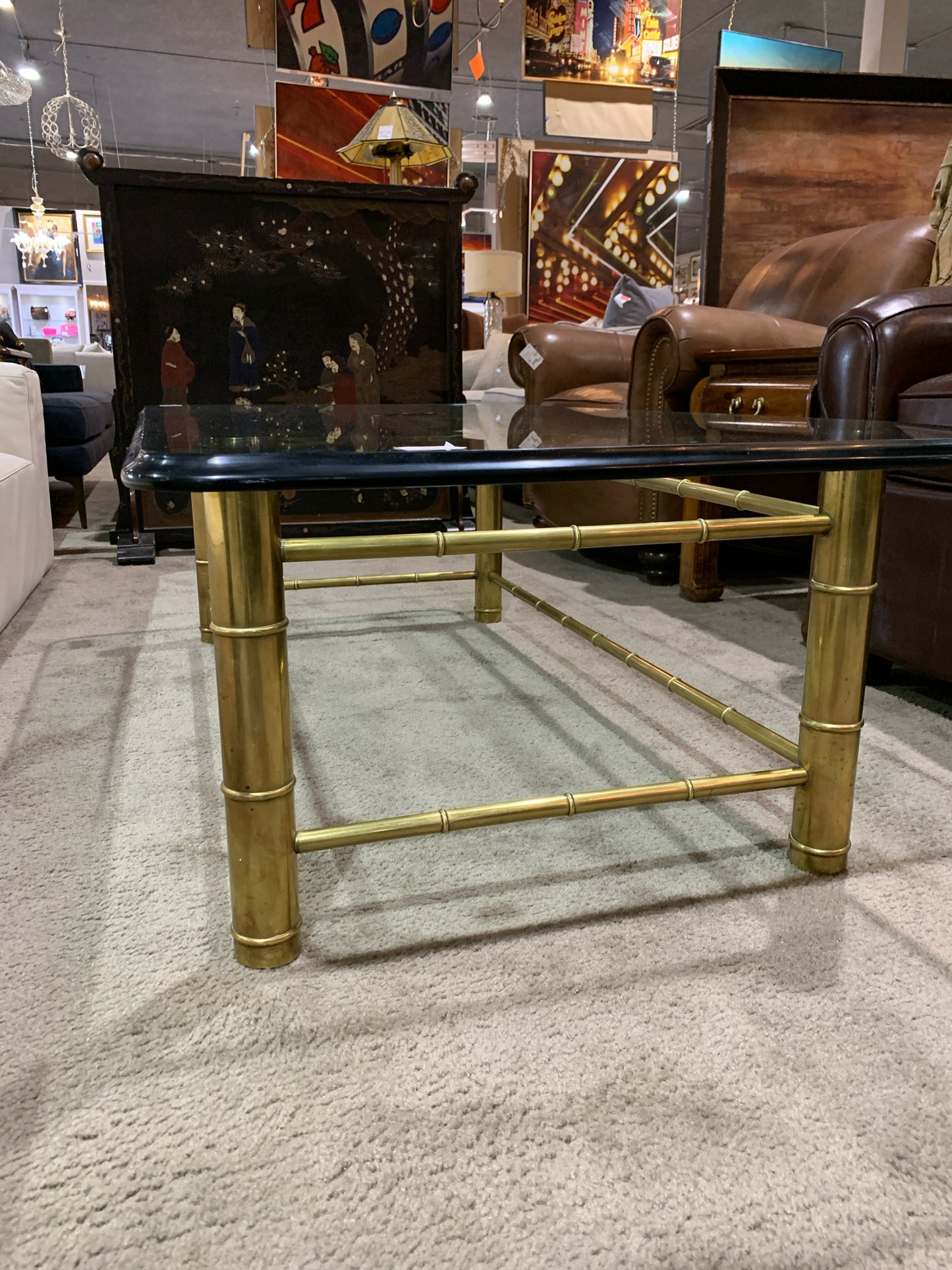 Mastercraft MCM Faux Bamboo Brass & Glass Top Coffee Table