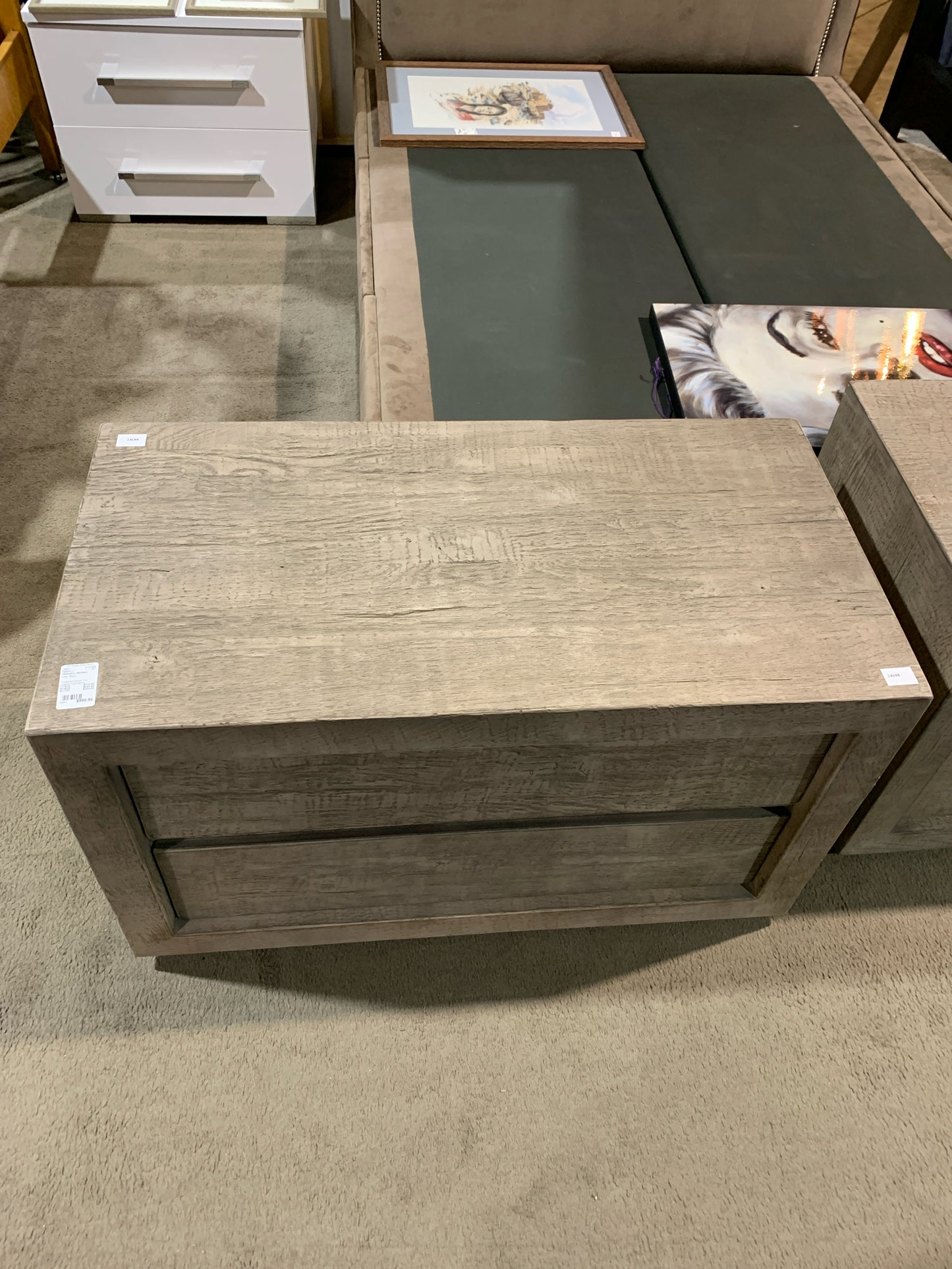 Restoration Hardware Grey 2 Drawer Reclaimed Wood Nightstand