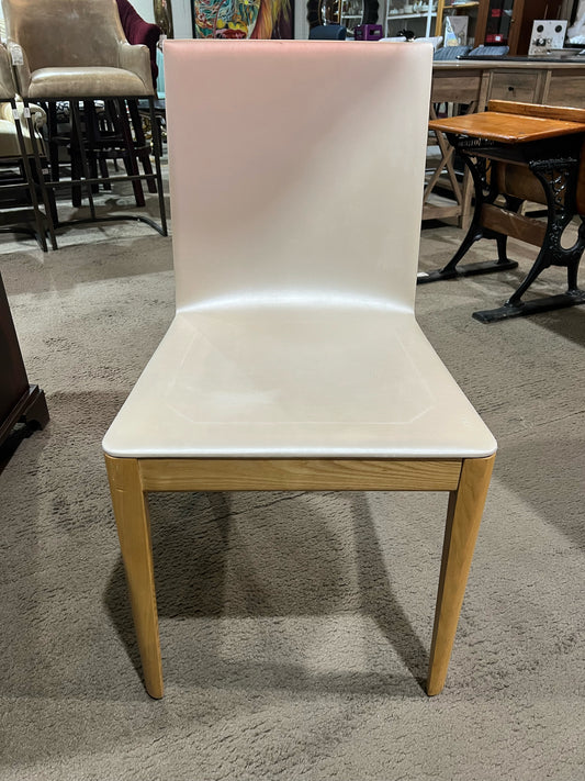White Leather & Wood Frame Dining Chair