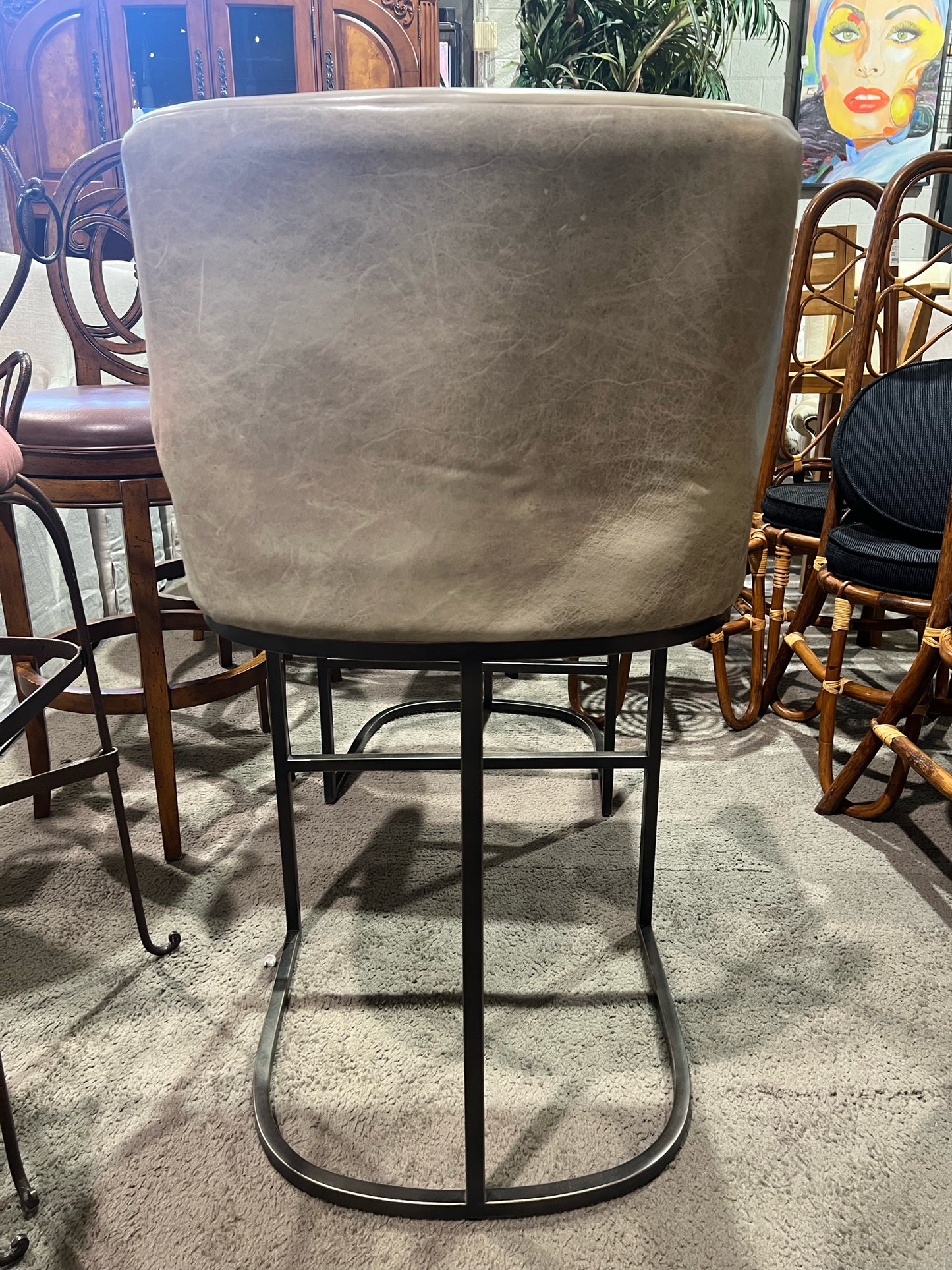 Restoration Hardware Brown Leather & Metal Frame "Emery" Bar Stool