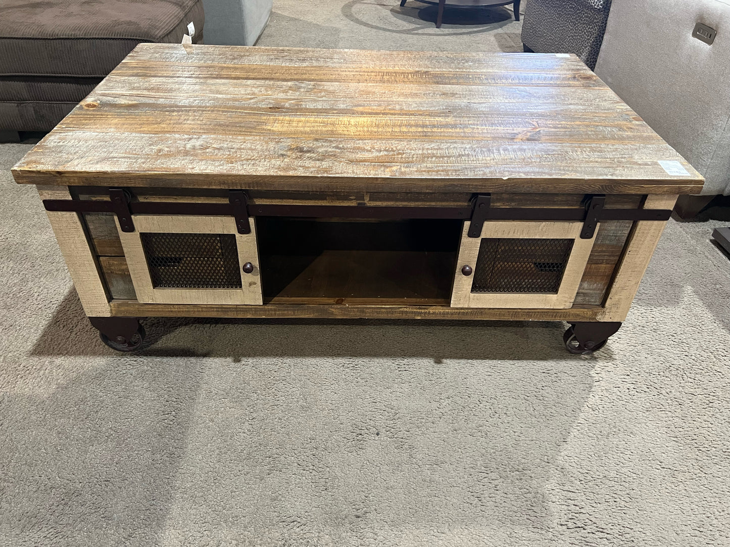 World Market Doublesided 4 Drawer Farmhouse Style Coffee Table on Wheels