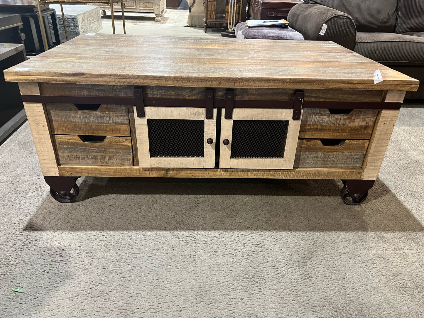 World Market Doublesided 4 Drawer Farmhouse Style Coffee Table on Wheels