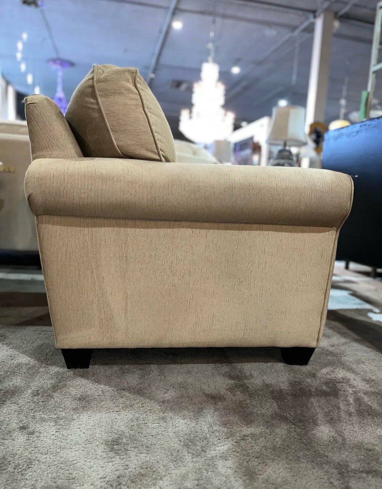 Bassett Tan Rolled Arm Fabric Club Chair