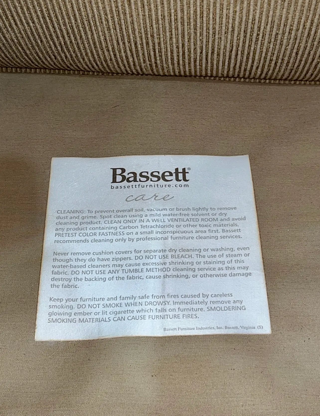 Bassett Tan Rolled Arm Fabric Club Chair