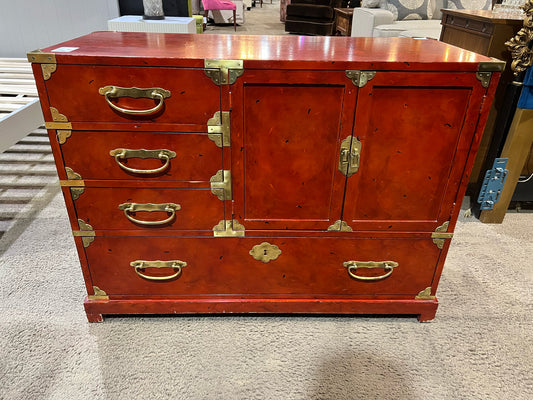 Century 4 Drawer 2 Door Red Wood Campaign Chest