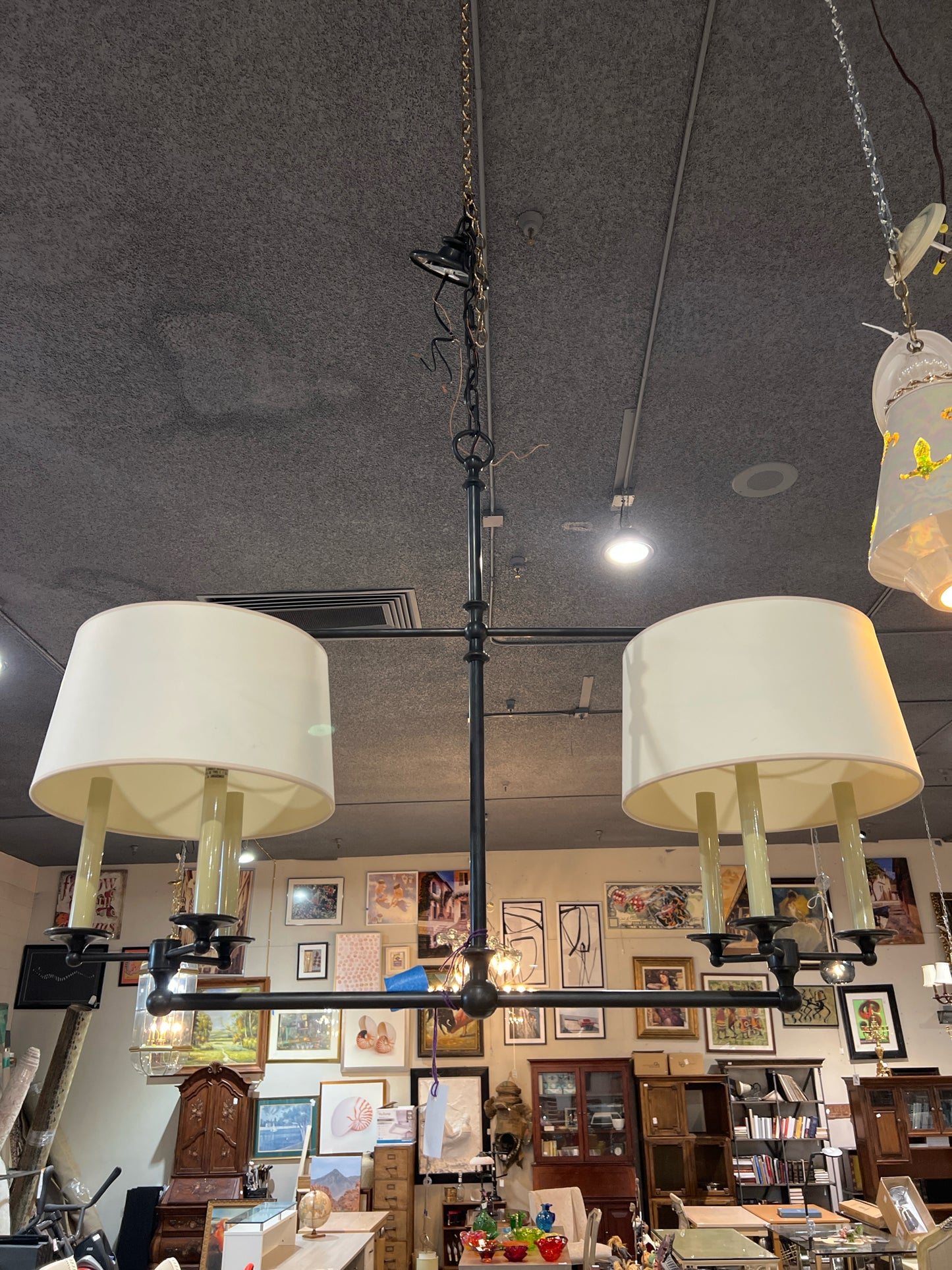 6 Lite 2 Shade Oil Rubbed Long Chandelier