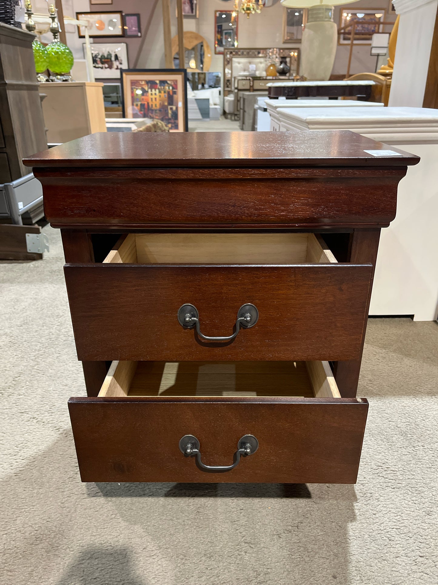 Dark Wood 2 Drawer Nightstand