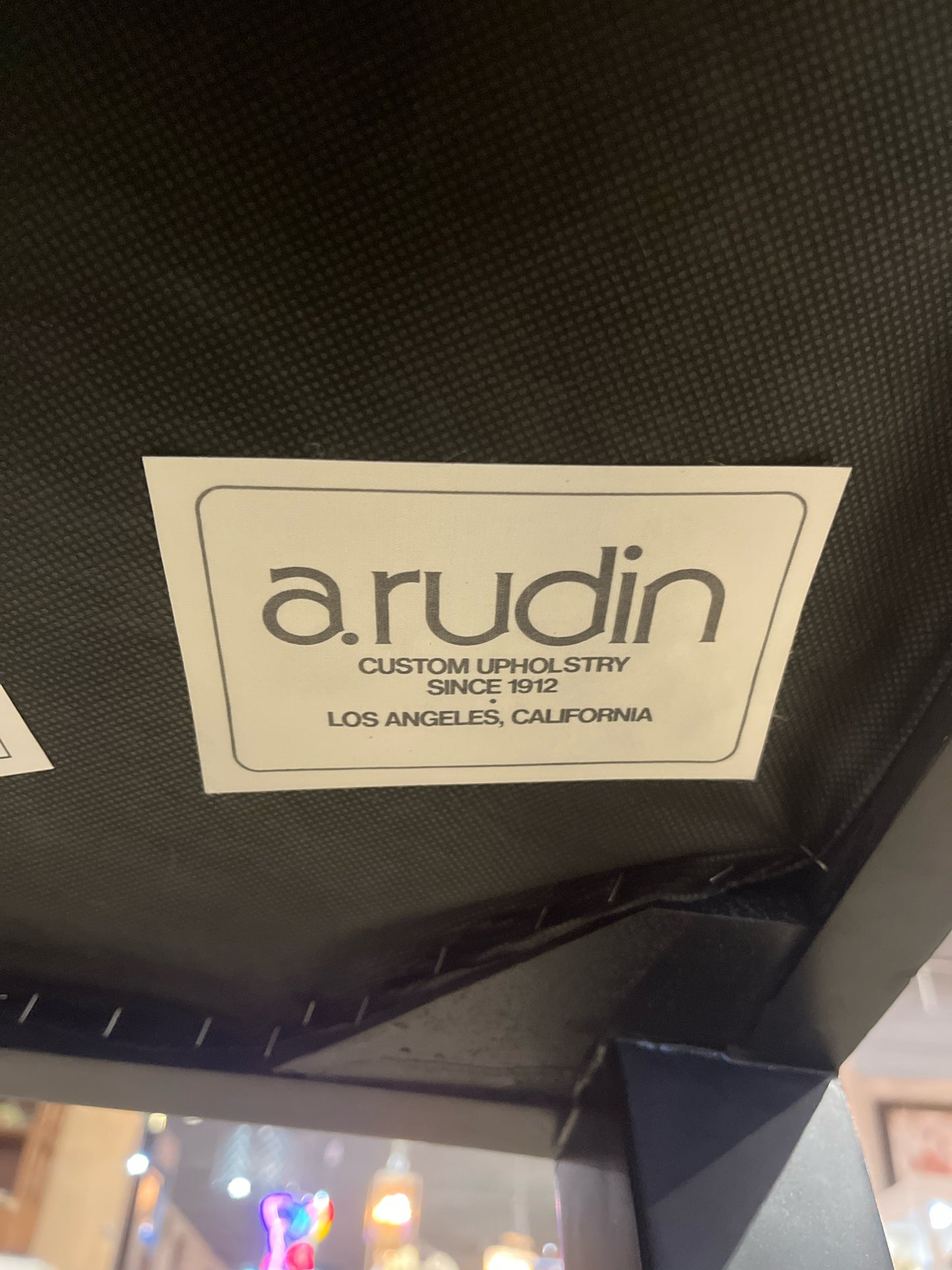 A. Rudin Black Leather & Wood Frame Bar Stool