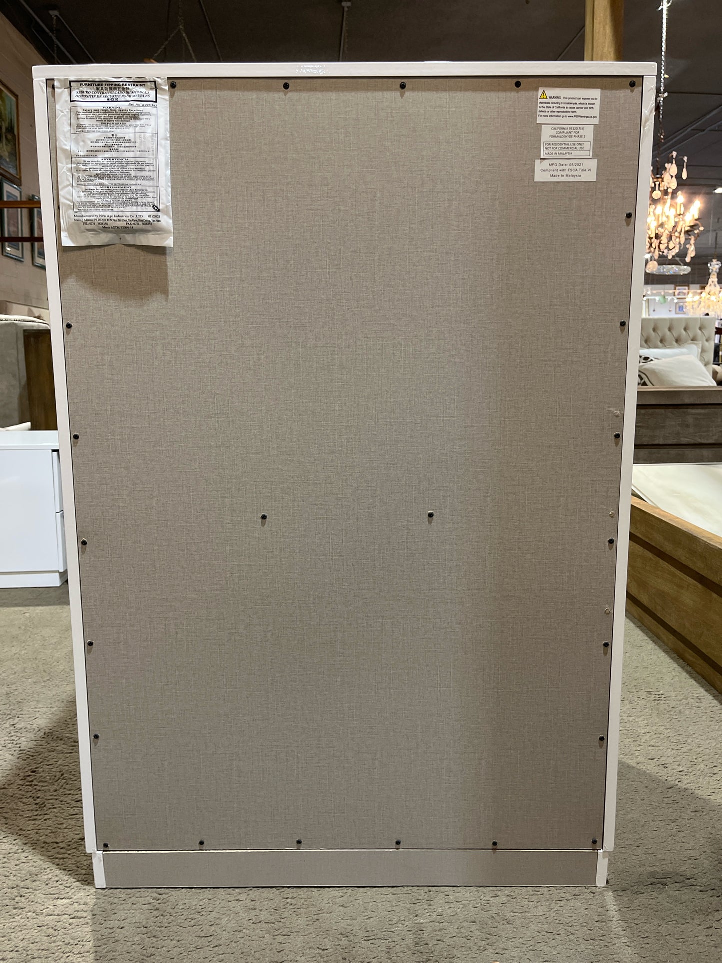White Lacquered Wood & Smoke Mirror 6 Drawer Highboy Dresser