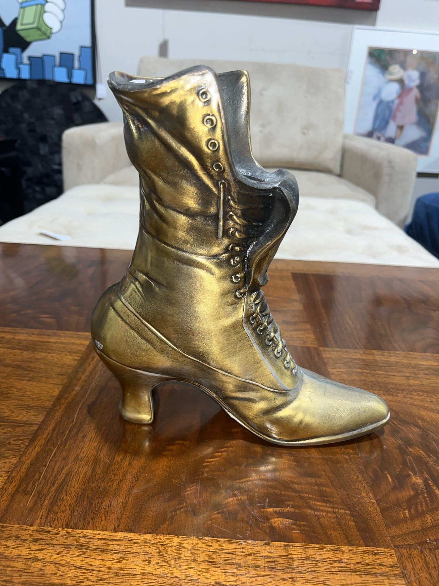 Antique Gold Tone Boot Candle Holder