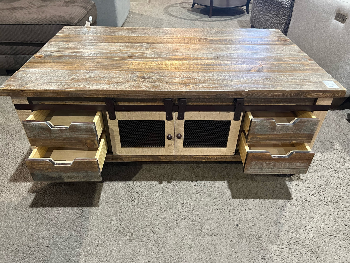 World Market Doublesided 4 Drawer Farmhouse Style Coffee Table on Wheels