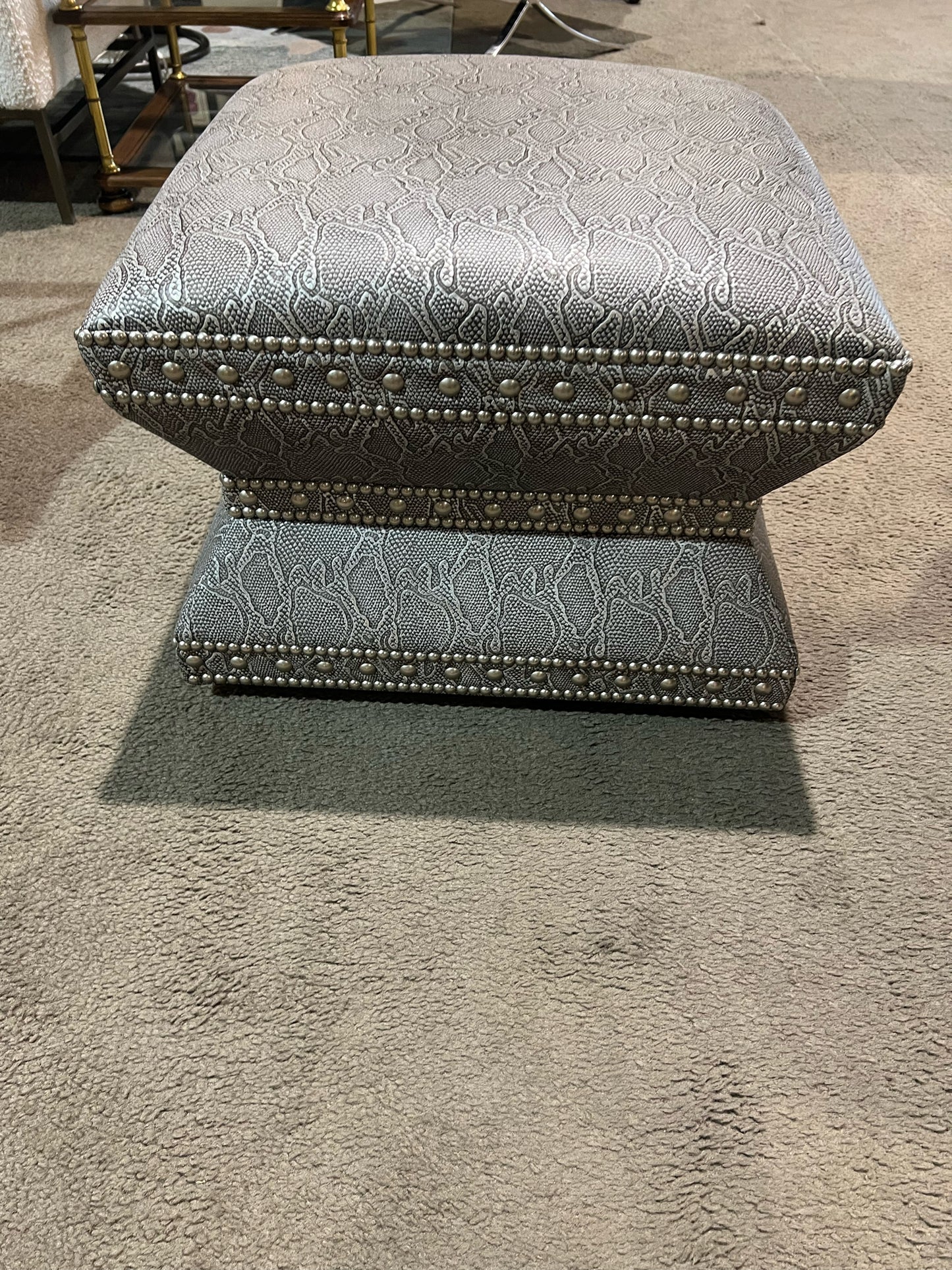 Lexington Gray Snake Skin Leather Wheatley Ottoman