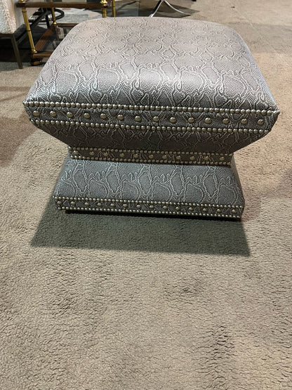 Lexington Gray Snake Skin Leather Wheatley Ottoman