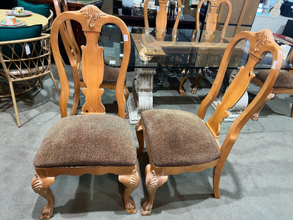 Thomasville Stone Base Dining Table & 6 Cheetah Print Fabric Chairs