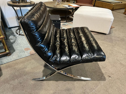 Black Leather & Stainless Steel Barcelona Style Chair