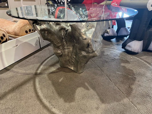 Z Gallerie Sliver Wood Tree Stump & Glass Top "Sequoia" Dining Table