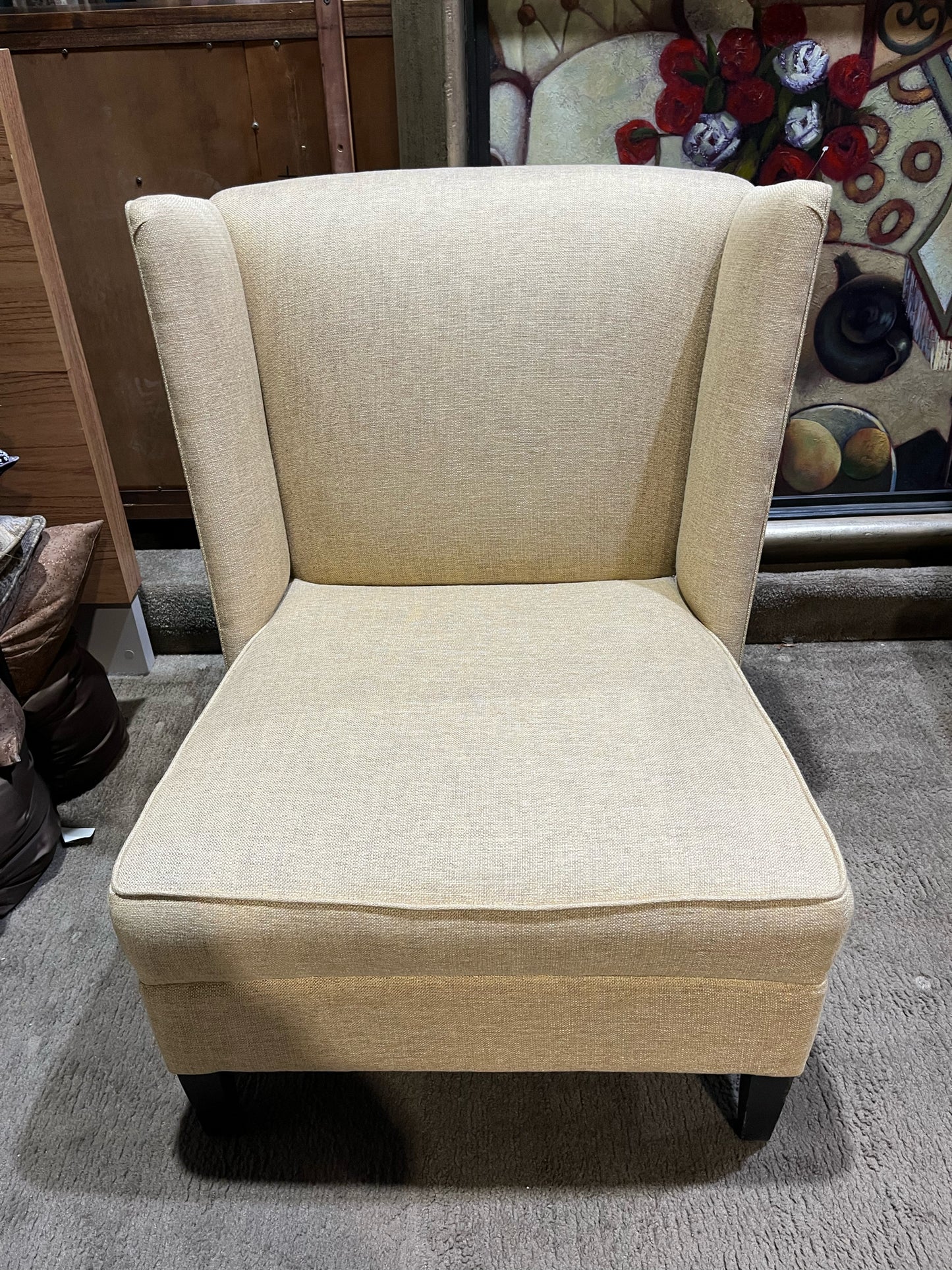 Tan Linen Slipper Chair