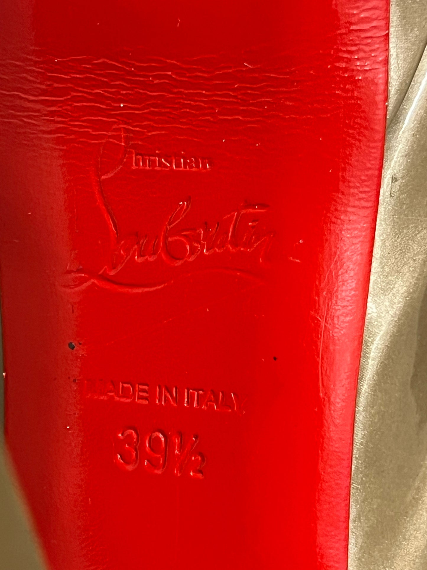 Christian Louboutin Taupe Patent Leather Peep Toe Pumps