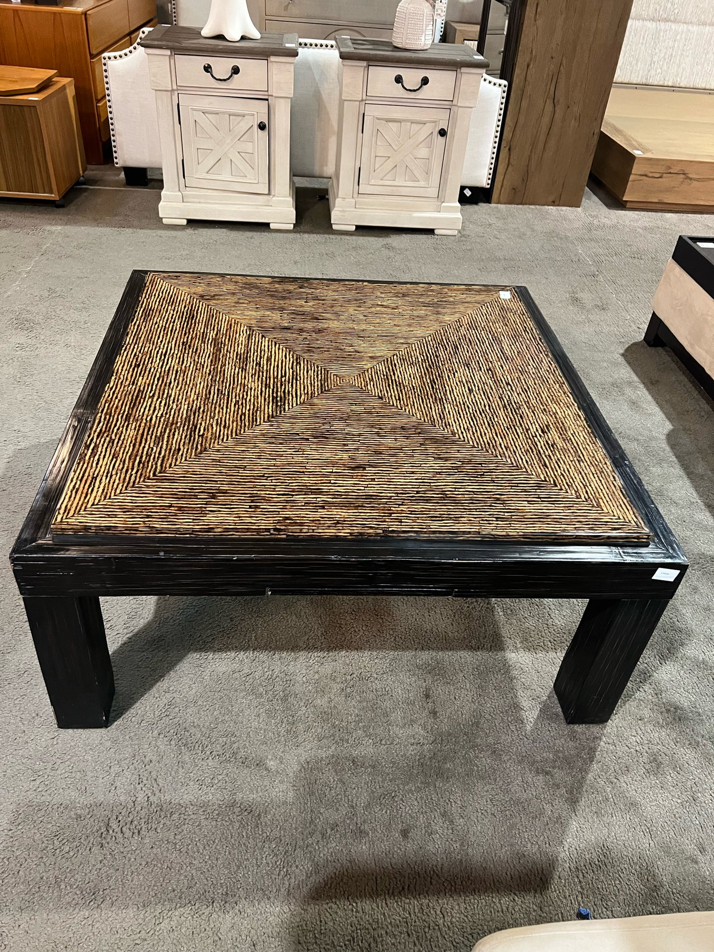 Medium Faux Bamboo Resin Top Wood Coffee Table