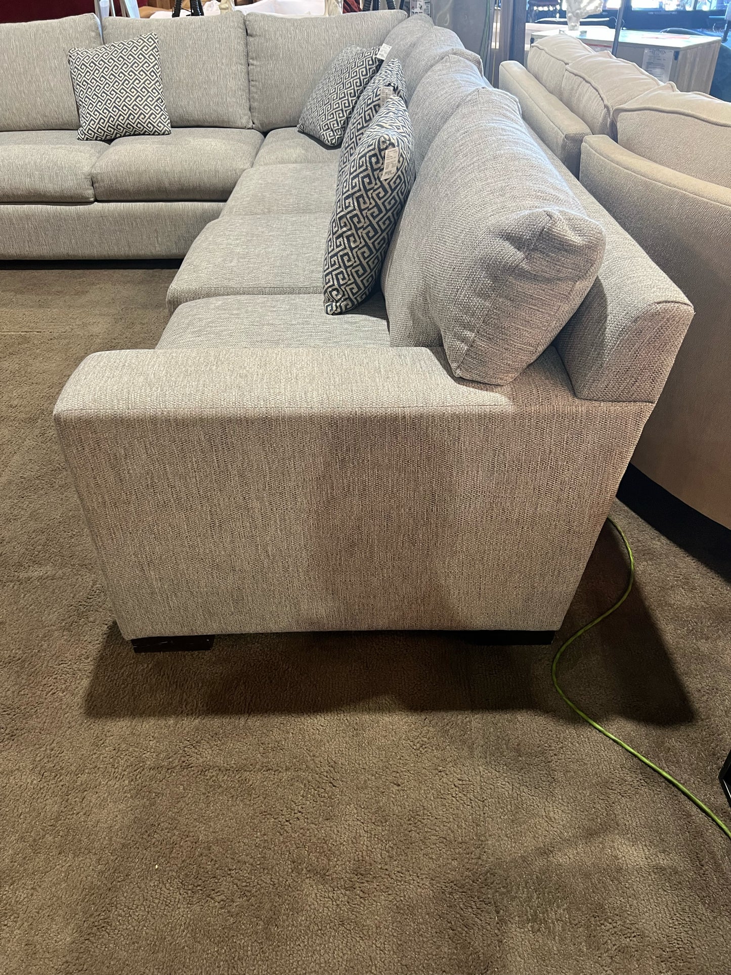 Ambiance Home Custom Tan/Gray Fabric Sectional w/ Pillows