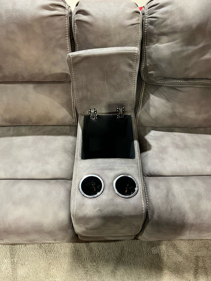 Gray Electric Reclining Suede Sofa