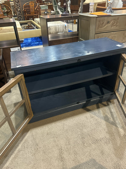 Blue &amp; Brown Industrial Credenza W/Glass Doors