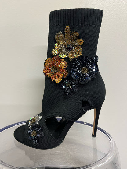 Zara Black Heels With Floral Embellishment