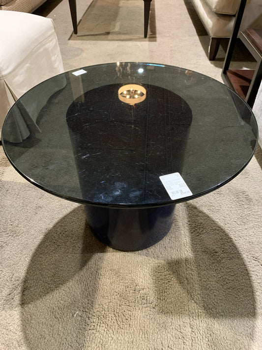 Round Black Post Modern Glass Top Side Table