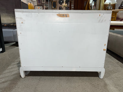 White Two Door Floral Painted Wood Nightstand
