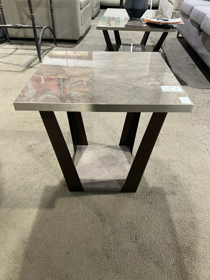 Black Metal & Faux Stone End Table