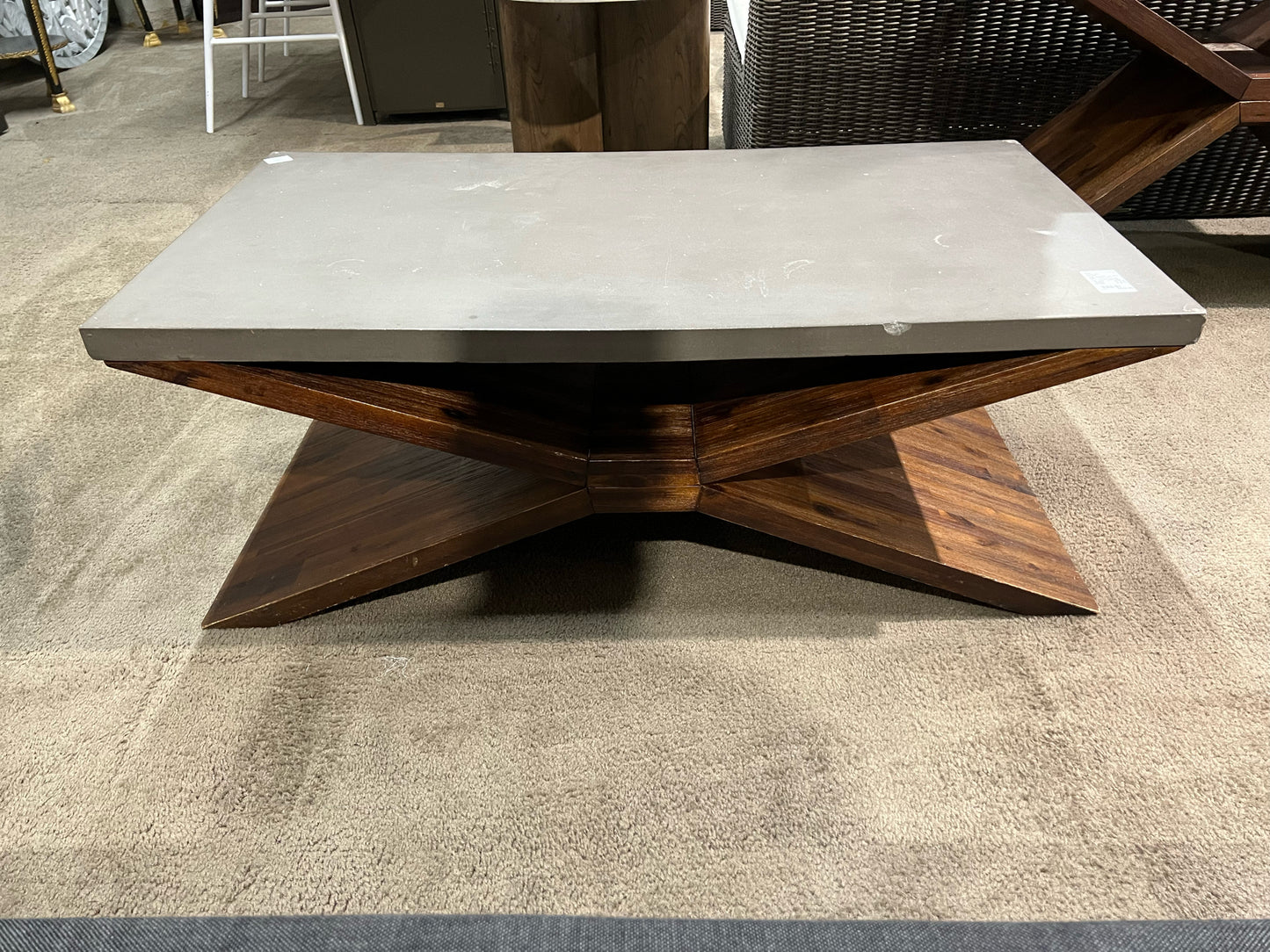 AS IS SunPan Gray Concrete Top & Wood Base "Vixen" Coffee Table