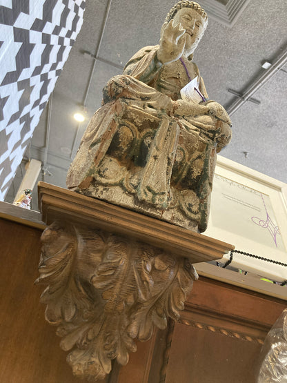 Antique 20" tall Buddha polychromed wood