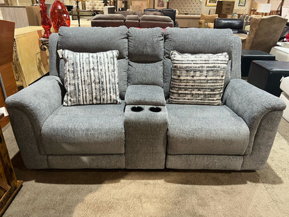 Ashley Furniture Gray Fabric Electric Reclining Sofa w/ 2 Pillows