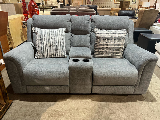 Ashley Furniture Gray Fabric Electric Reclining Sofa w/ 2 Pillows