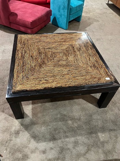 Medium Faux Bamboo Resin Top Wood Coffee Table