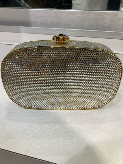 Judith Leiber Oval Clear Rhinestone Minaudiere Clutch