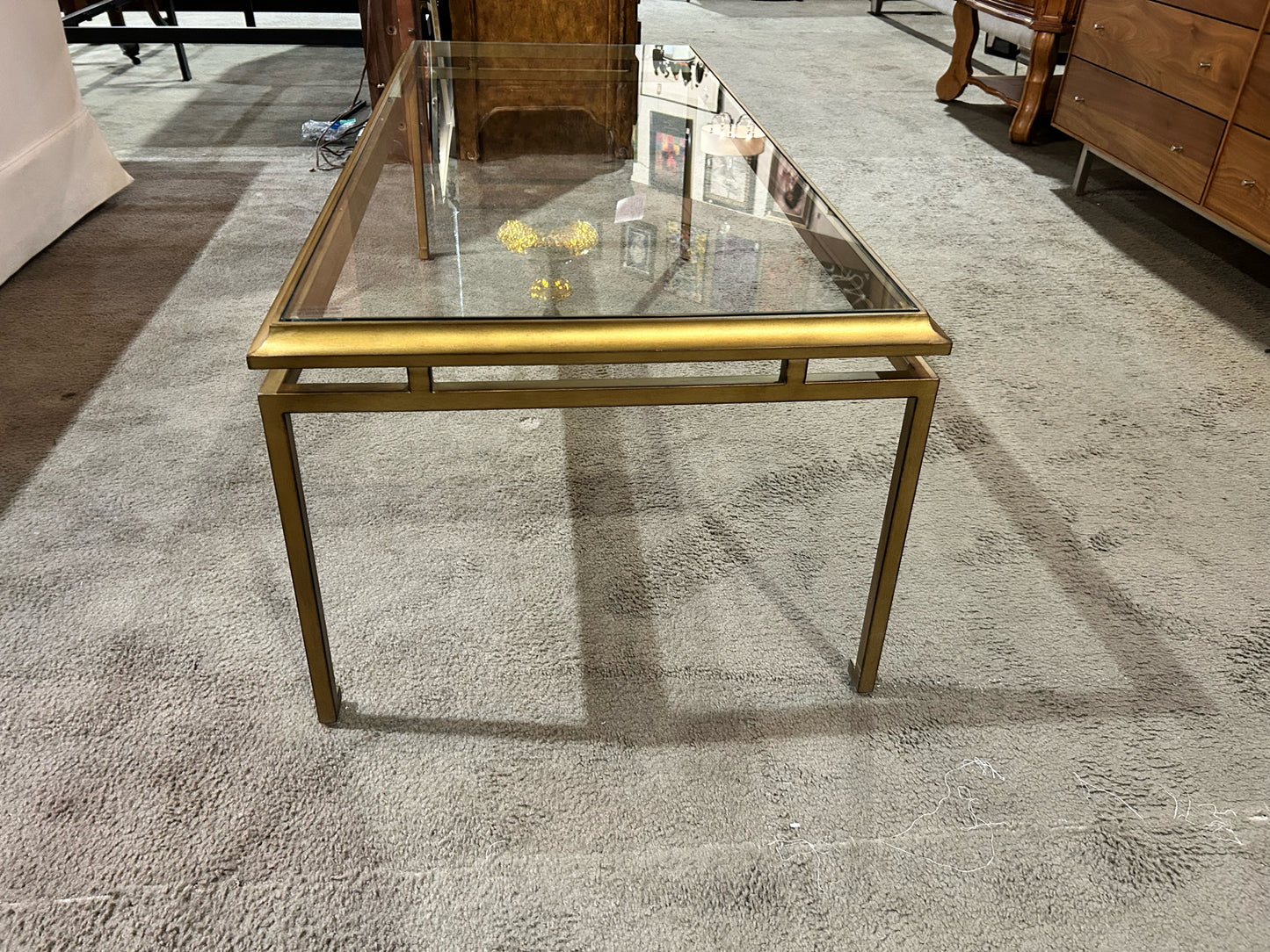 Ethan Allen Gold Glass Top & Metal Frame Coffee Table