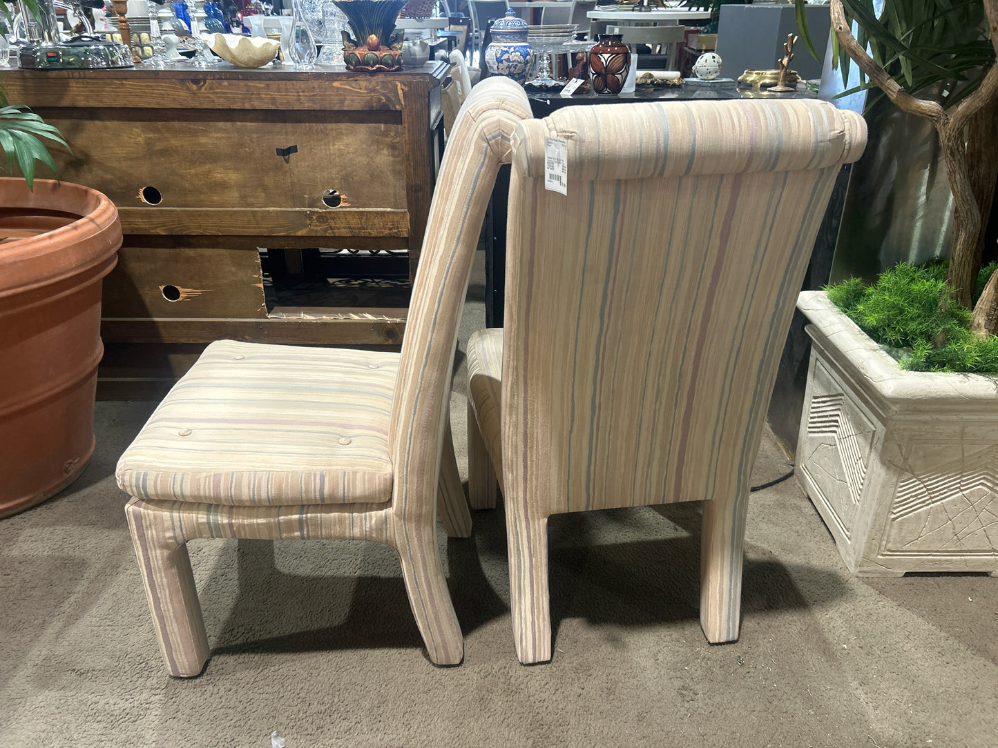 Pastel Strip Blue & Pink Dining Chair Button Tuft Seat