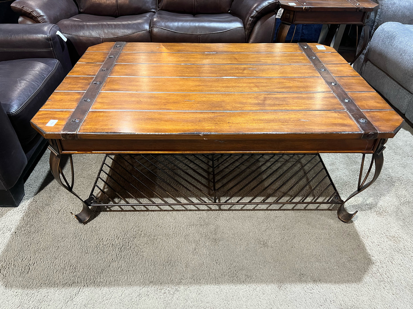 Wood Top & Metal Base Coffee Table
