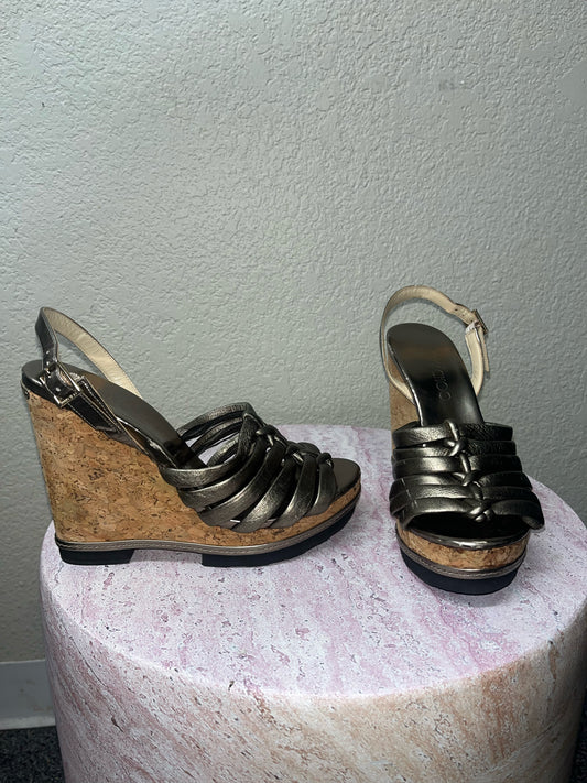 Jimmy Choo Gold Corkwedge Sandals