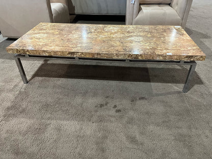 Milo Boughman Style Chrome Frame & Faux Olive Wood Top Coffee Table