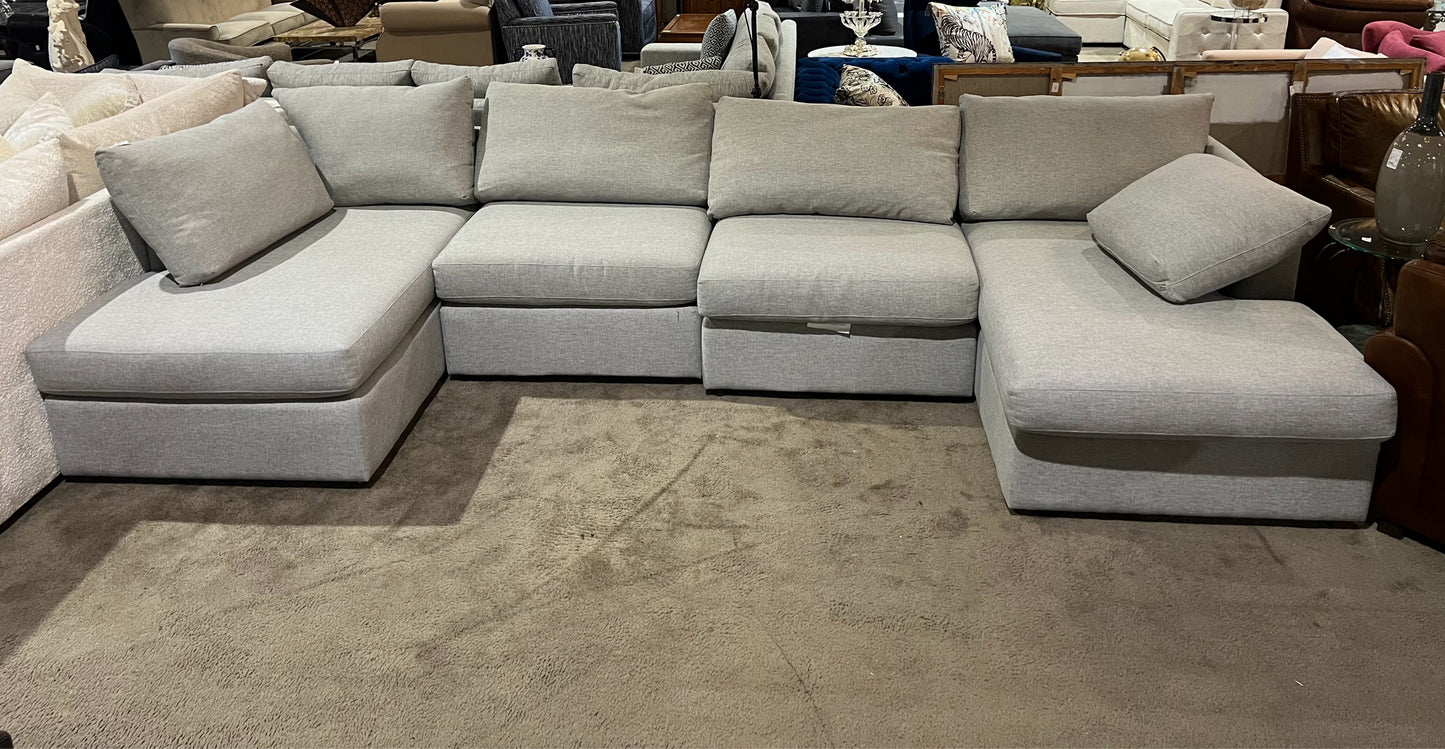 Bassett Fog Gray Fabric "Beckham" Double Chaise Sofa